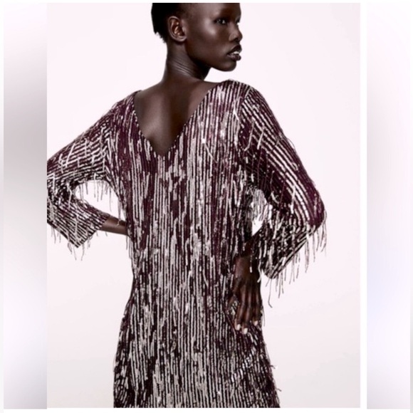 Zara sequin maroon loose fitting dress - Picture 1 of 6